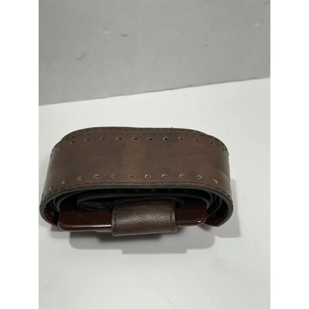Fashion Belt Women Brown 100% PU Acrylic Large Buckle Embossed Faux‎ Sz 2X